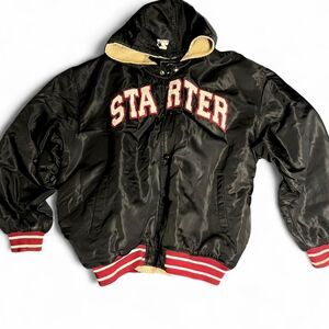 Vintage Starter Black Satin Varsity Baggy Bomber Jacket Size XXL